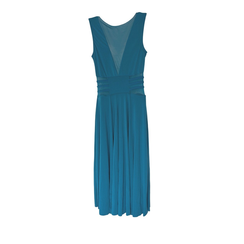 Weissman Mesh V-Inset MIDI Dance Dress Teal Sleeveless Sheer Side Medium Adult